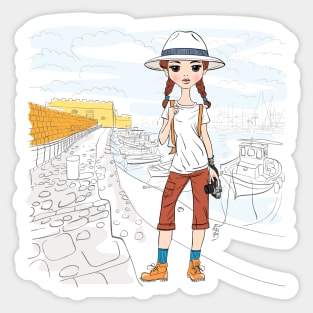 Hipster traveler girl on Crete Sticker